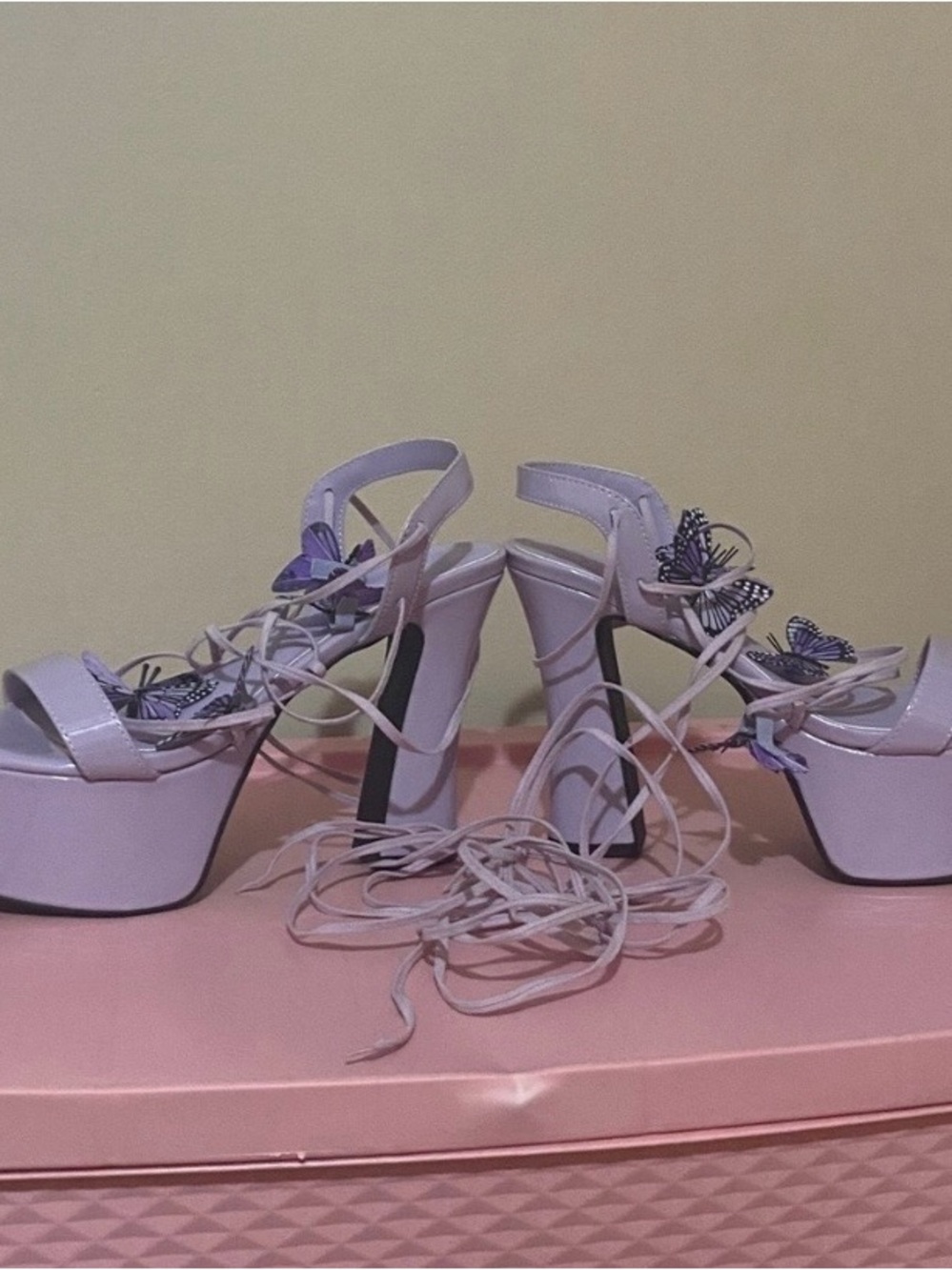 Dolls Kill Lavender Butterfly Lace-Up Platform Heels